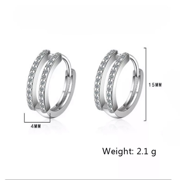 🌟 Sterling Silver Diamond Huggie Hoop Earrings - Picture 3 of 5